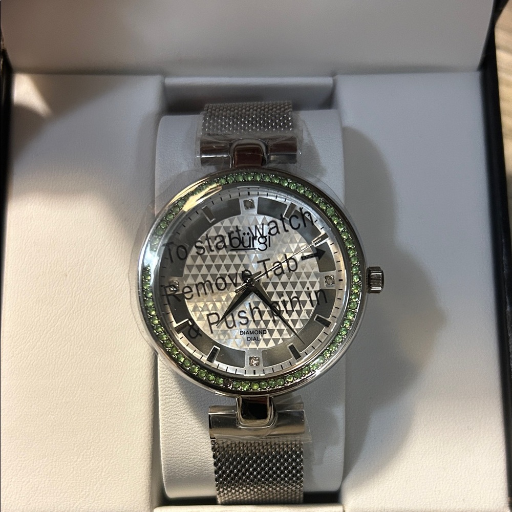 Silver Watch with Green Accents